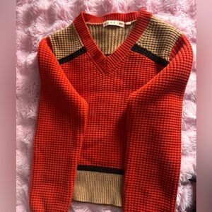 Marni x H&M Vibrant Red and Tan V-Neck Sweater
